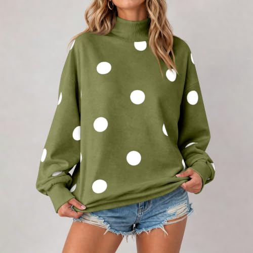 Womens Mock Neck Sweatshirt Polka Dot Loose Fit Cotton Long Sleeve Shirts - image 2
