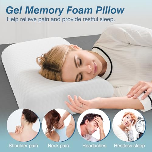 Image of DUMOS Memory Foam Pillows for Sleeping, Bed Pillows for Adults with Washable Cover and Breathable Mesh, Gel Cooling Pillow for Back and Side Sleeper Support, White 1 Pack