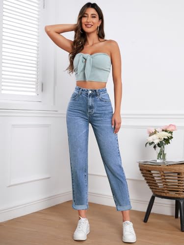 Image of Aahwan Women's & Girl's Solid High Waist Mom Fit High Rise Jeans