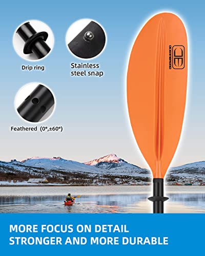 Image of OCEANBROAD Kayak Paddle 86in /218cm, 90.5in /230cm, 95in /241cm Alloy Shaft Kayaking Boating Canoeing Oar with Paddle Leash