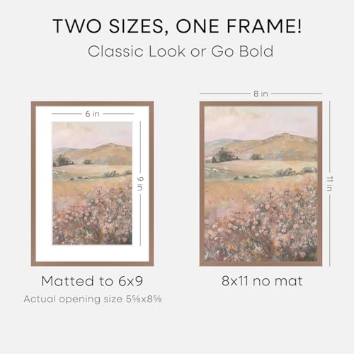 Image of Homeforia 8x11 Mocha Picture Frame, High-End Metal, 6x9 Mat, Glass | High End Aluminum, Tempered Glass, Acid-Free 6x9 Removable Mat, 8x11 in Edge-to-Edge Display 11x8, Wall Kit, Set Of 2