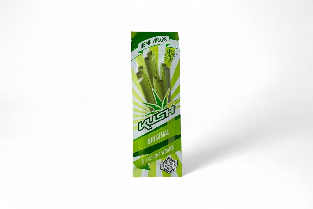 KUSH Natural Hemp Wraps | 4 wraps & tips per pack | 15 pack Display | 60 Hemp wraps & tips | Smooth, Slow & Even Burn