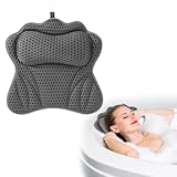 RNPKZ Badewannenkissen, Badekissen für Badewanne, Badewannenkissen Nacken mit 6 Saugnäpfen, mit 4D-Air-Mesh-Technologie, Stützt Kopf, Nacken, Schultern, Rücken, für Home Spa und Badewannen (Grau)