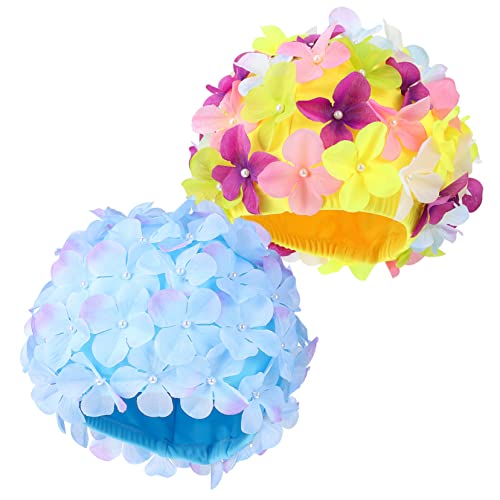 Hemobllo 2Piezas Gorro De Natación Floral Reutilizable para Mujeres Pack De Sombreros De Floral Gorras De Natación Bordadas para Adultos y Niñas