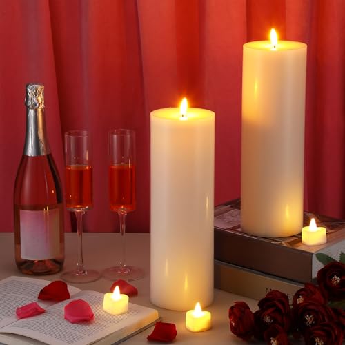 Image of Retisee 2 Pcs 4 x 12 Inch Extra Large LED Flameless Candles Battery Operated Pillar Flickering Candles with Remote and Timer for Home Patio Porch Indoor Outdoor Lanterns, Battery Not Included