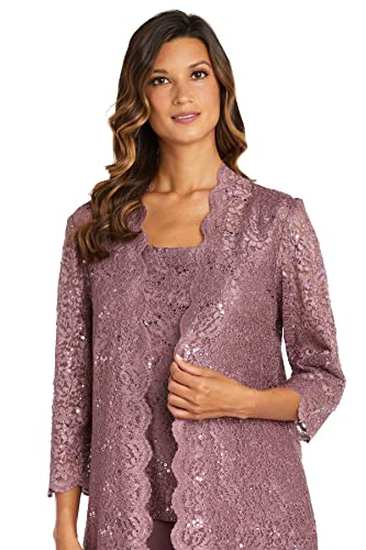 Image of R&M Richards Plus Size Women's 3 Piece Scalloped Sequin Lace Pant Suit - Mother of The Bride Outfit (Dark Rose, 18)