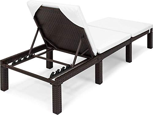OAKVILLE FURNITURE 61702 Patio Outdoor Adjustable Pool Chaise Lounge Chair, Brown Wicker Beige Cushion - Image 5
