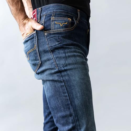 Kimes Ranch Men's Roger Casual Western Cowboy Classic Mid Low Rise Slim Fit & Boot Cut Blue Denim Jeans4