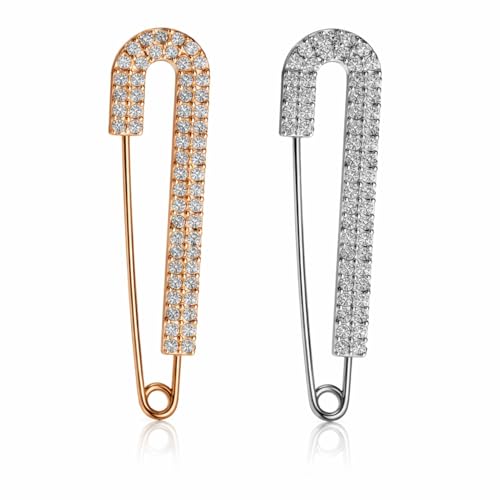 2 elegantes broches con imperdibles de seguridad para mujer – Oro y plata con perlas y diamantes de imitación para suéteres, bufandas y vestidos