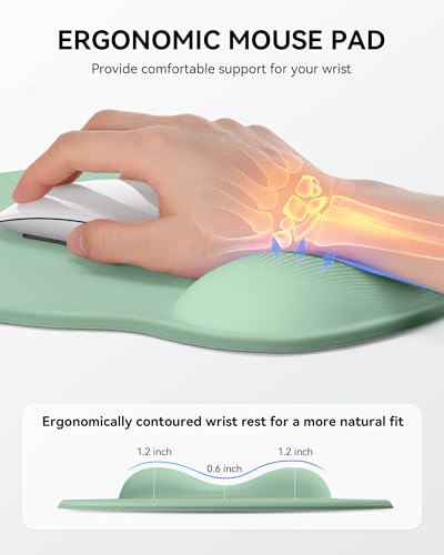 Image of Mouse Pad with Wrist Rest, Ergonomic Mouse Pads for Desk, Office Non-Slip Mousepad with Gel Wrist Support(Green, 10.6''L x 9''W)