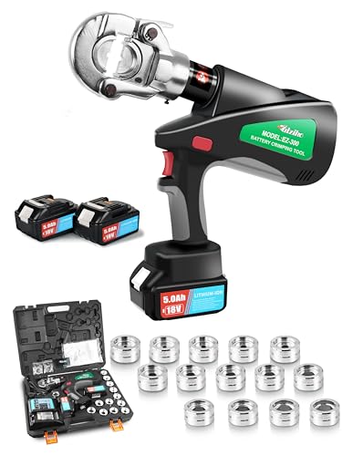 UTZIKO 8-Ton Electric Hydraulic Crimping Tool - Rechargeable Battery Cable Lug Crimper with 14 Pairs American Standard Dies (8AWG-600 MCM) | Portable Hydraulic Crimper for Industrial & DIY Use