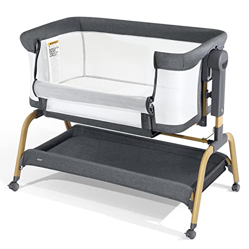 Image of Anbel 3 in 1 Baby Bassinet, Bedside Bassinet for Baby, Baby Cradle with Storage Basket and Wheels, Adjustable Height Bassinet Bedside Sleeper, Easy Folding Portable Crib for Newborn