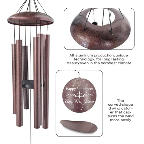 Image of ASTARIN Custom Retirement 36 inch Wind Chimes for Women Man 2024, Happy Retirement Gift Going Away Farewell Gifts for Teacher Coworkers Mom Dad Nurse Boss, Personalized Wind Chime Retiree Gift Ideas