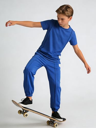 Image of OLMRJKD Boys 2 Piece Outfits Color Block Clothes Short Sleeve T Shirt and Camouflage Pants Summer Clothing Sets