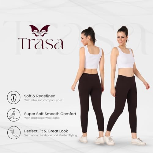 Image of TRASA Tailored Cut & Classic Fit Stretchable Cotton Fabric Mid-Rise Skinny Fit High Ankle Length /Cropped Length Leggings for Women, Available Size - M, L, XL, 2XL, 3XL, 4XL, 5XL