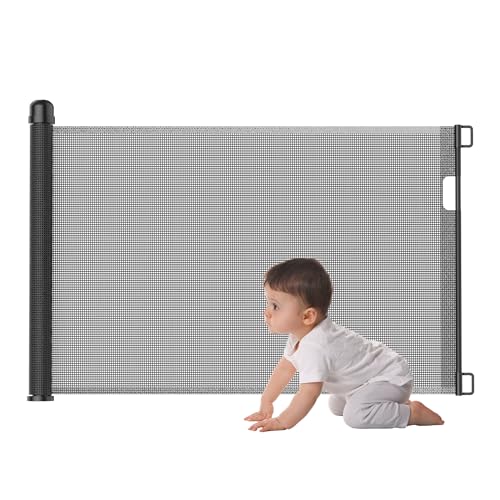 UISEBRT Barrera de Protección para Puertas Enrollable Barrera de Seguridad para Escaleras Extensible 0-150cm Barrera de Seguridad Perro Rejilla de Puerta para Bebés y Mascotas, Negro