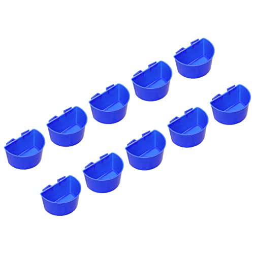 PATIKIL Mini Bird Feeder Cage Cups, 10 Pack Pigeon Water Bowl Large Feeding Sand Cup Hanging Container for Parrot Poultry Blue