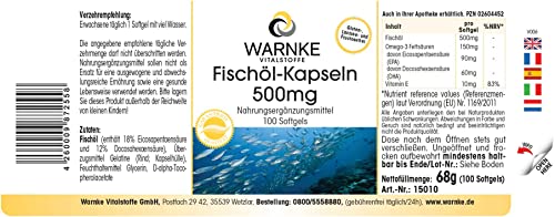 Fischöl Kapseln 500mg - 100 Kapseln - Omega-3-Fettsäuren EPA + DHA - hochdosiert | Warnke Vitalstoffe - Deutsche Apothekenqualität