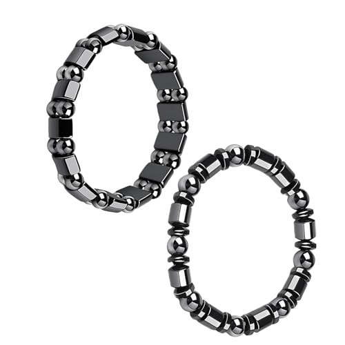 JOVYTH 2 Bracelets Hématite pour Homme – Bracelet Magnétique avec Pierres Noires, Bijou Élégant pour Bien-Être, Bracelet Homme en Hématite, Accessoire...