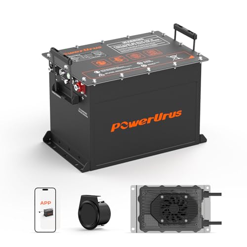 PowerUrus 48V 100Ah Lithium Golf Cart Battery, 48V 100Ah LiFePO4 Battery, Built-in Max 300A BMS, with LCD Monitor & Mobile APP & 48V 15A Lithium Battery Charger, 4000+ Cycles, Perfect for Golf Carts