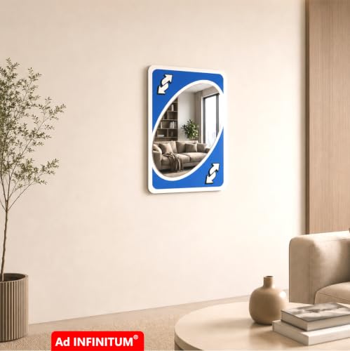 Image of AD INFINITUM Multilayer Wooden Wall Art With Mirror Hanging Decor for Contemporary Home, Bedroom, Living Room, Office etc., (UNO Reverse Blue)