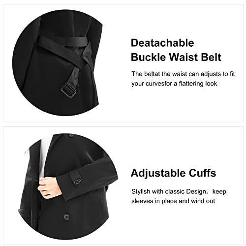 Garemcy Black Large Women's Trench Coat with Detachable Hood and Classic Lapel - Image 5