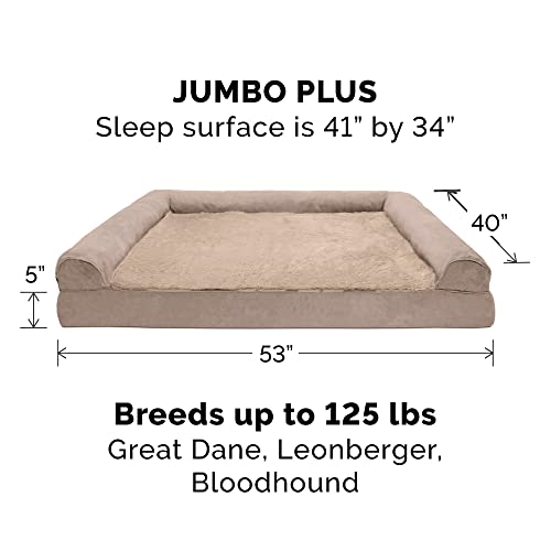 Image of Furhaven Orthopedic Dog Bed for Large Dogs w / Removable Bolsters & Washable Cover, For Dogs Up to 125 lbs - Plush & Suede Sofa - Almondine, Jumbo Plus /XXL