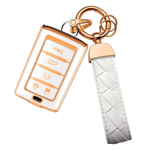 Bqepe for Jeep Key Fob Cover Keychain Fit for 2021-2025 Grand Cherokee Grand Wagoneer Smart Key Shell Case (Lvory white 5 Buttons-B)