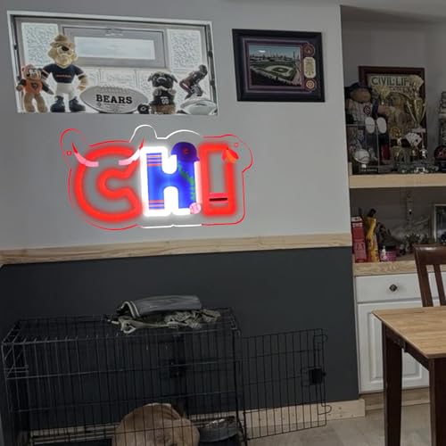 Image of Chicago Sports Teams Neon Sign, Fans Man Cave Neon Light for Wall Decor, Sports Themed Neon Sign, Dimmable USB Powered Neon for Man Cave, Bedroom, Gift for Chicago Fans