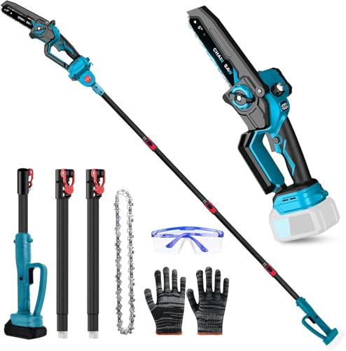 Akku Hochentaster Ast Kettensäge Profi-Astsäge kompatibel mit Makita 18V, 6 Zoll Bürstenlose 2 in 1 Astsäge mit Teleskopstiel und Teleskop Elektro Hochentaster Asts-äge Arbeitshöhe 4,5m (on battery)