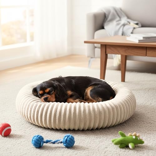 4L Textil Luna Kuscheliges Hundebett mittelgroße Hunde BEIGE Katzen Bettchen flauschig Hundekörbchen mittelgroße Hunde Hundekorb für Welpen Hundekissen Katzenkörbchen waschbar (75x65 cm, Beige)