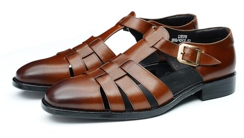 Santimon Mens Sandals Leather Dress Casual Shoes - Stylish Fashion Summer Fisherman Sandals with Adjustable Buckle & Breathable for Business