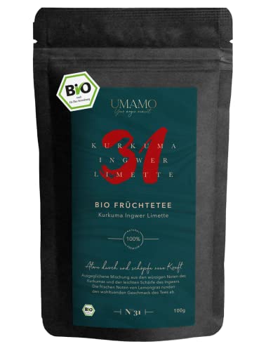 UMAMO Kurkuma Ingwer Bio Tee 100g, Kurkumawurzel & Ingwerwurzel getrocknet, Bio Ingwer Tee, Bio Kurkuma Tee, Energy Tee, in Deutschland abgefüllt und kontrolliert Cover