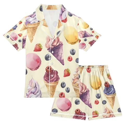 senya Ice Cream Colour Satin Summer Pajama Sets Silk Short Sleeve Button Down Sleepwear
