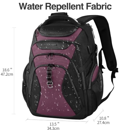 Image of KROSER Travel Laptop Backpack 17.3 Inch XL Computer Backpack with Hard Shell Saferoom RFID Pockets Water-Repellent Business College Daypack Stylish Bag for Men /Women-Black Burgundy