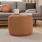 GIGLICK The Lotus Store Faux Leather Bean Bag with Beans Field Ready to Use Round Footstool, Footrest, Pouffe, Tan Large 24cm x 44cm for Livingroom and Bedroom