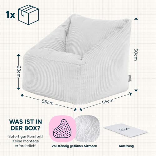 Icon Natalia Cord Sitzsack Kinder Sessel mit Füllung, Gelb