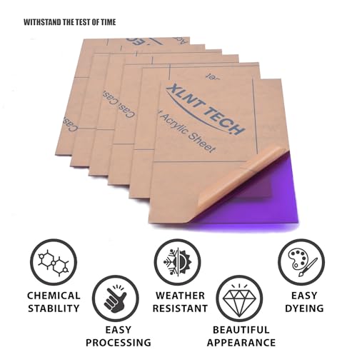 Image of 6 PCS Purple Transparent Cast Acrylic Sheets 8 inch x 12 inch x 0.118 inch, Plexiglass Plastic Sheet for Laser Cutting, Engraving Signs, DIY Projects.