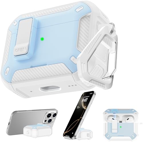 Image of RFUNGUANGO AirPods Pro 2 Case with Lock Phone Stand Magsafe, Light Blue