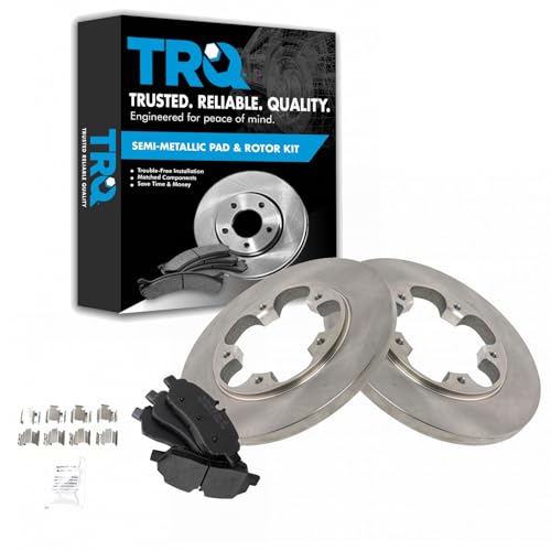 Image of TRQ Rear Brake Pad and Rotor Set Semi Metallic Solid Rotors | For 2015-2019 Ford Transit-150 2015-2019 Transit-250