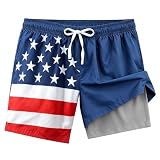 HomDesk Men's Swim Trunks Hawaiian Quick Dry 2 in 1 Board Shorts with Pockets Drawstring Beach Swimsuits