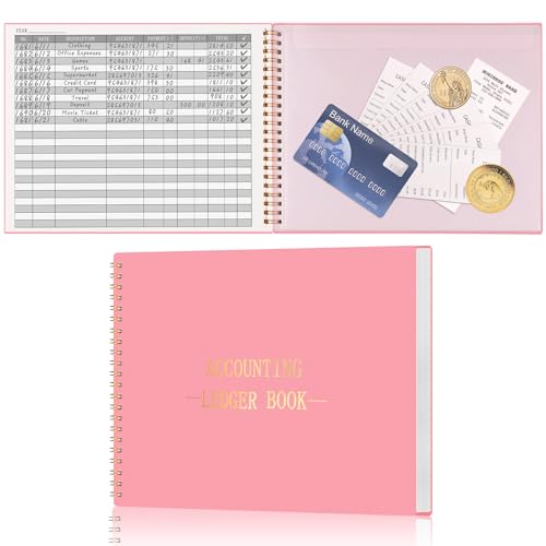HAUTOCO Accounts Book for Finance Bookkeeping Accounting Ledger Book for Small Businesses and Home Budget Tracking Income and Expense Log Books - 257 x 200 mm (Pink)