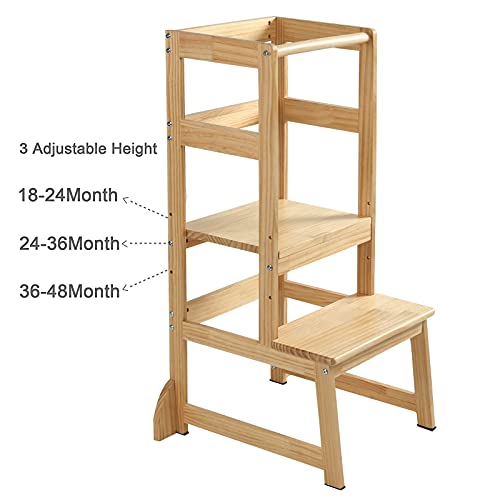 Image of Kitchen Step Stool for Toddlers,Wiifo Adjustable Height Kids Learning Stool, Toddler Standing Tower(Natural)