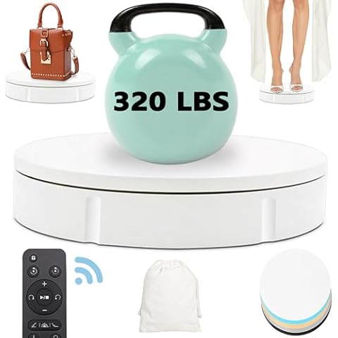 Prolee Rotating Display Stand 320lbs Capacity, 360 Degree Rotating Turntable 12 Inch, Turntable for Photography, Automatic Remote Control Display Platform with 5 Colour Surface Covers and Carry Bag Cover