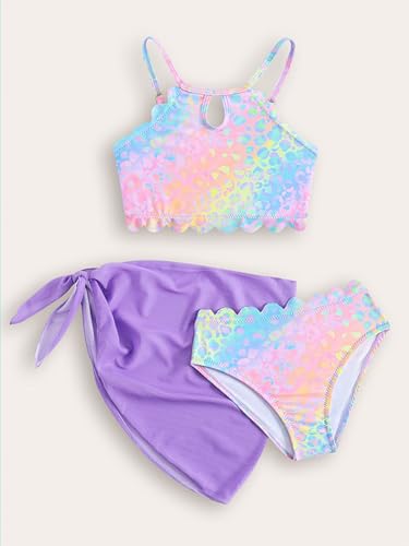 Little Girls Shiny Halter Swim top Brief with Wrap Sarong 3 Pcs Mermaid Bikini Sets2