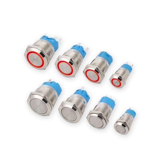 Interruptor pulsador metálico con retención mecánica y anillo LED rojo de 22mm 12V 10A