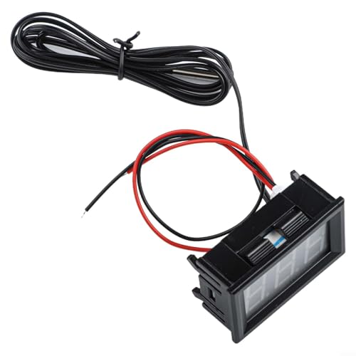 Feegow Termómetro digital para exteriores de -50 a 110 °C con sonda de 1 m, medidor de panel de 5-12 V CC para coche, piscina, acuario, terrario, tanque de agua (azul)