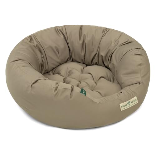 HOUND & NATURE Öko Hundebett St. Moritz - rund, kuschelig und waschbar, Donut Hundekorb für kleine Hunde (S - 65x60 cm - Taupe)