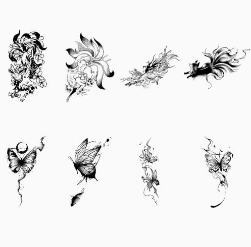 Tatouage temporaire semi-permanent : lot de 8 grands autocollants végétaux style chinois