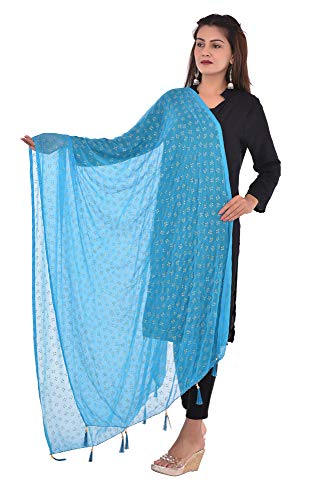 Image of YOUTHQUAKE Soft Chiffon Dupatta with Golden Foil Print & Tassels for Women & Girls